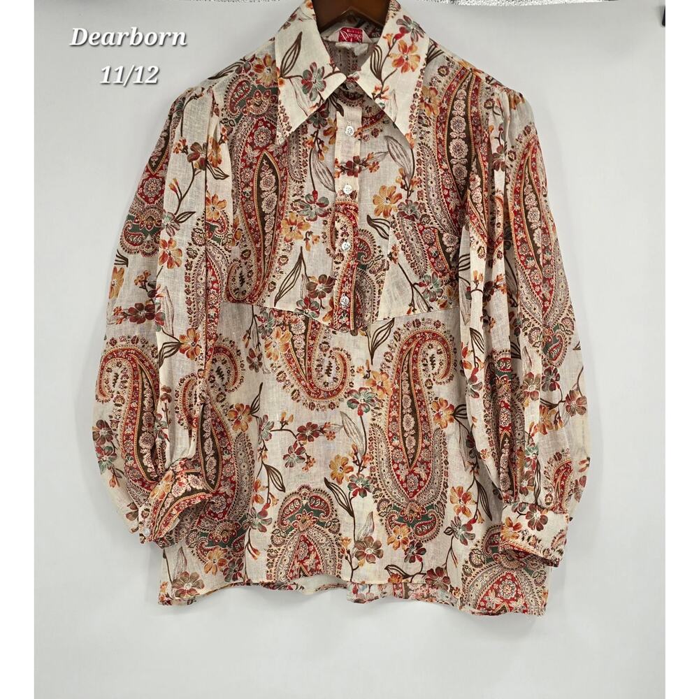 Vintage Dearborn Boho Prairie Blouse Paisley Floral 70s Cottagecore Top‎ Small